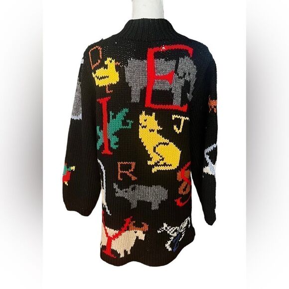 Vtg Moussie Susan Bristol Sweater Cardigan Wool ABCs Back To School Novelty M - Picture 5 of 10